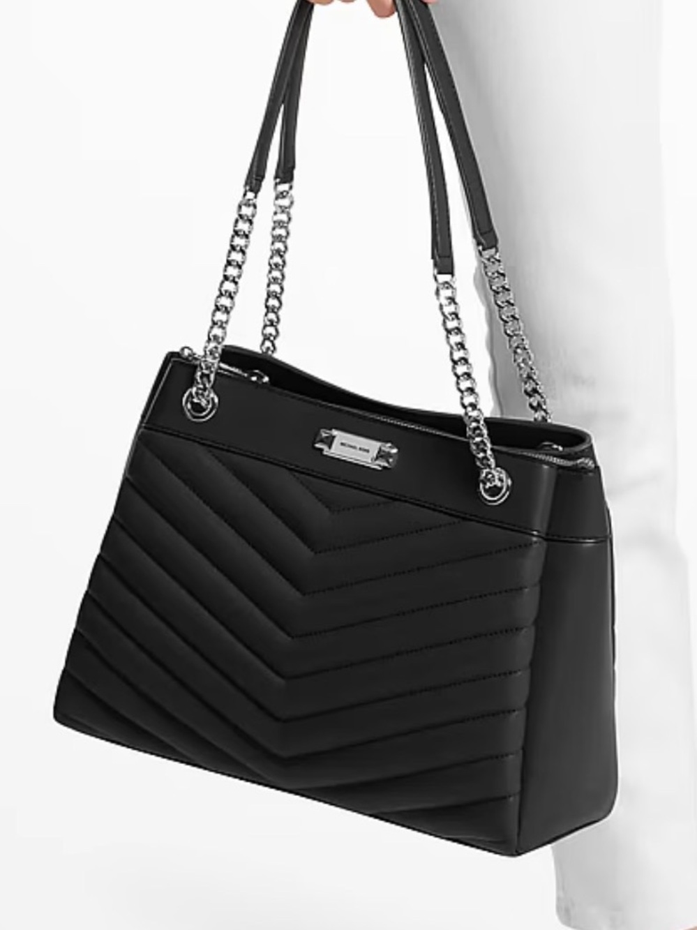 Michael Kors Black Quilted Chevron Leather Shoulder Bag with Chain Straps